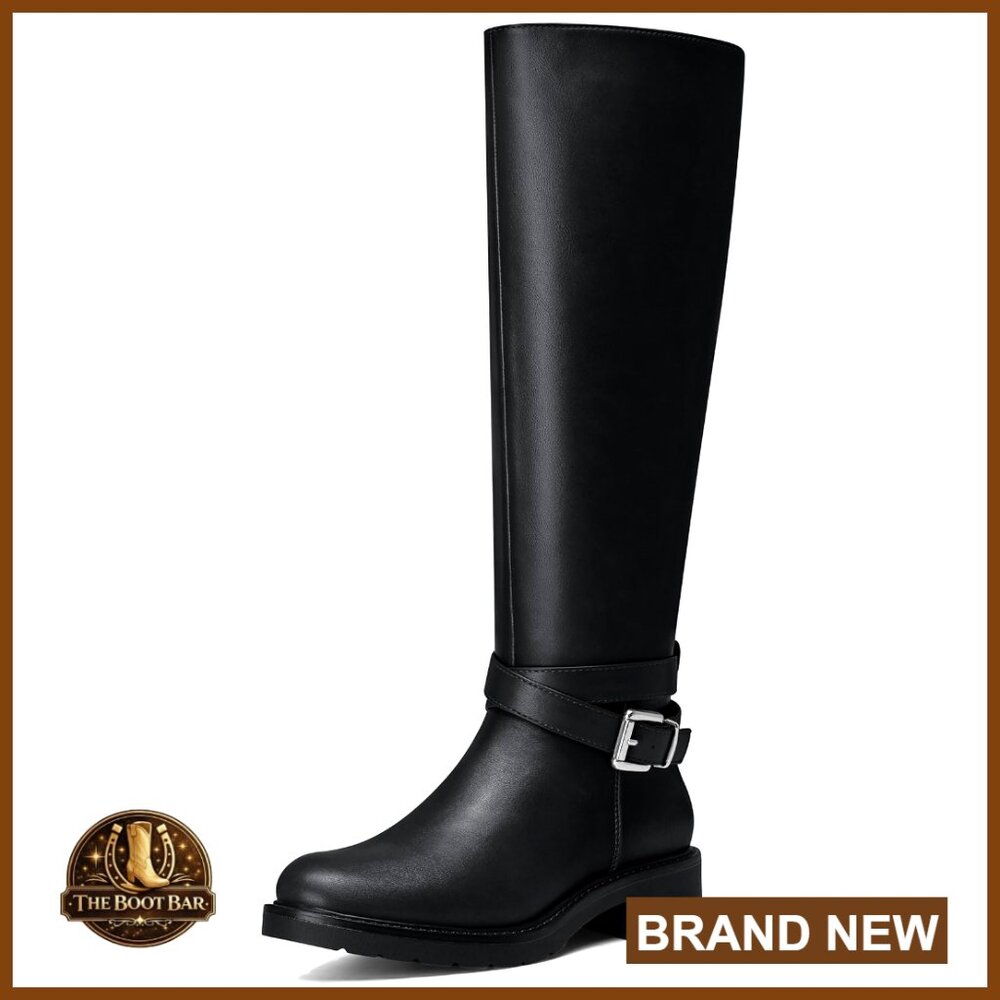 Leather Knee High Boots Wide Calf Flat Heel Side Zipper
